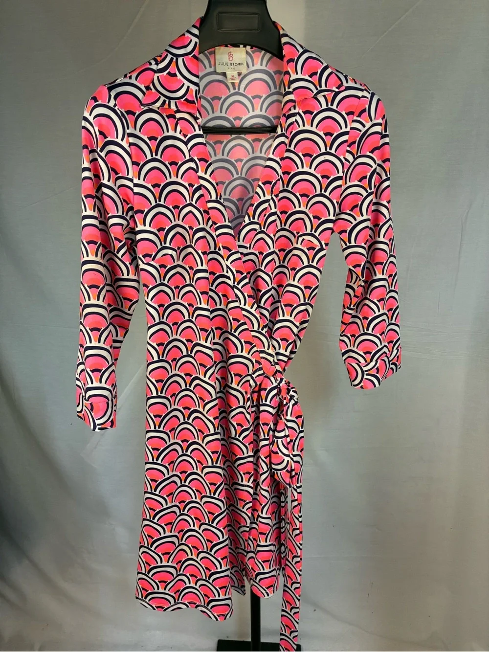 Julie Brown NY Geometric Print Pink Wrap Dress M